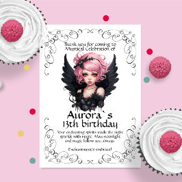 Svart och Rosa Pastel Goth Fairy 13:e födelsedagen Tack Kort