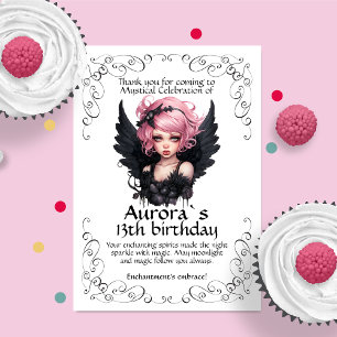 Svart och Rosa Pastel Goth Fairy 13:e födelsedagen Tack Kort
