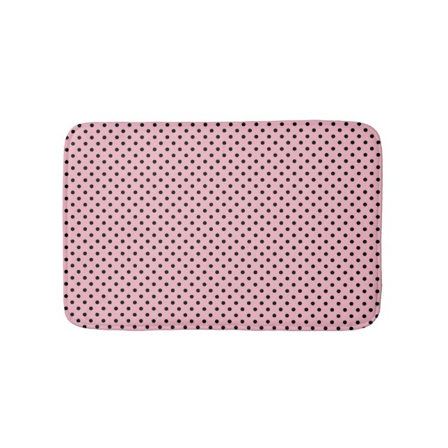 Svart och rosa polka dots badrumsmatta (Framsidan)