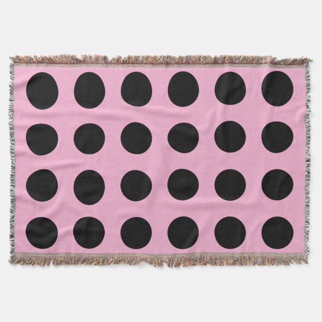 Svart och rosa polka dots-filt mysfilt (Framsidan)