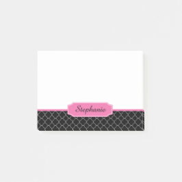 Svart och rosa Quatrefoil Monogram Post-it Block
