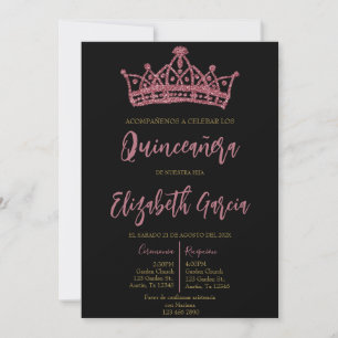 Svart och rosa quinceañera inbjudan