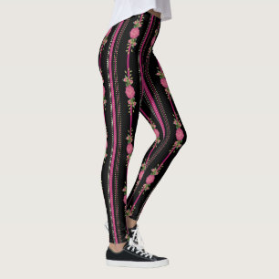 Svart och Rosa Rand och Blommigt Leggings
