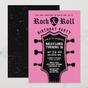 Svart och rosa Rock n Roll Gitarr Inbjudningar