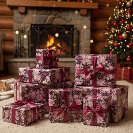 Svart och Rosa ros Presentpapper