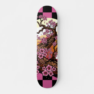 Svart och rosa rutig körsbärsblom Japansk Mini Skateboard Bräda 18,5 Cm