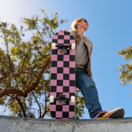 Svart och rosa rutig tryck mini skateboard bräda 18,5 cm
