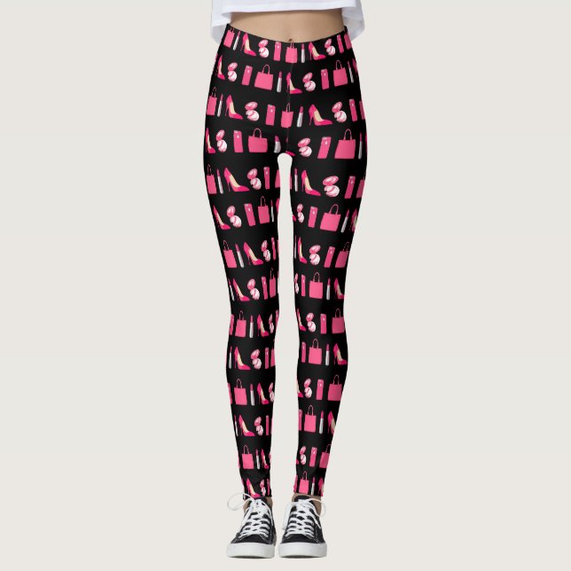 Svart och rosa sak-design leggings (Framsida)