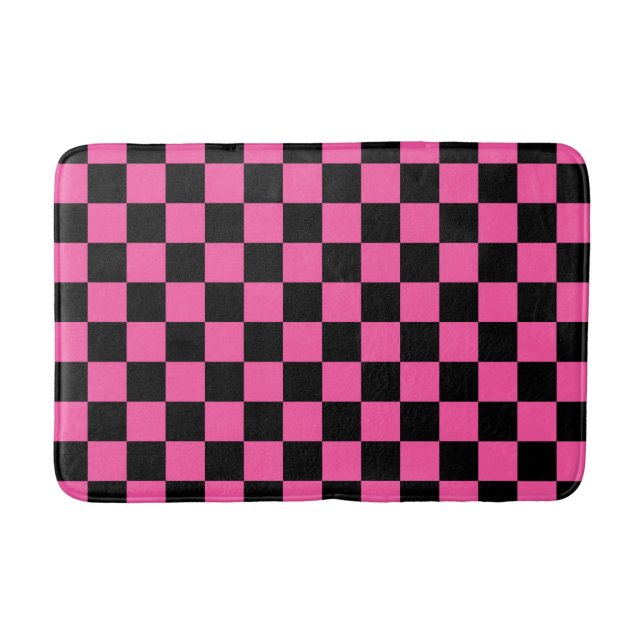 Svart och rosa schackbrädemönster badrumsmatta (Framsidan)
