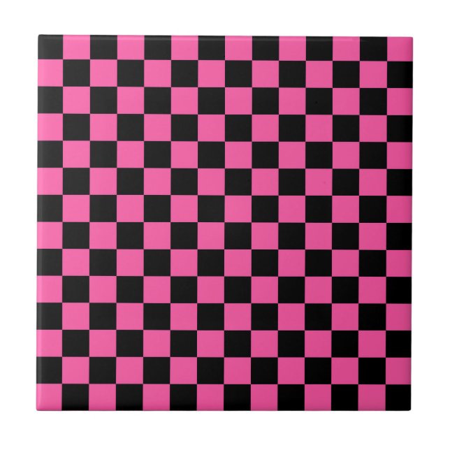 Svart och rosa schackbrädemönster kakelplatta (Framsidan)