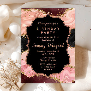 Svart och Rosa Sequins Agate Birthday Inbjudningar