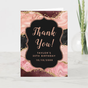 Svart och Rosa Sequins Agate Birthday Tack Kort