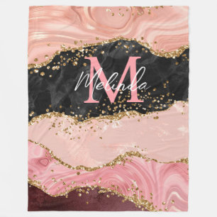 Svart och Rosa Sequins Agate Fleecefilt
