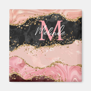 Svart och Rosa Sequins Agate Magnet