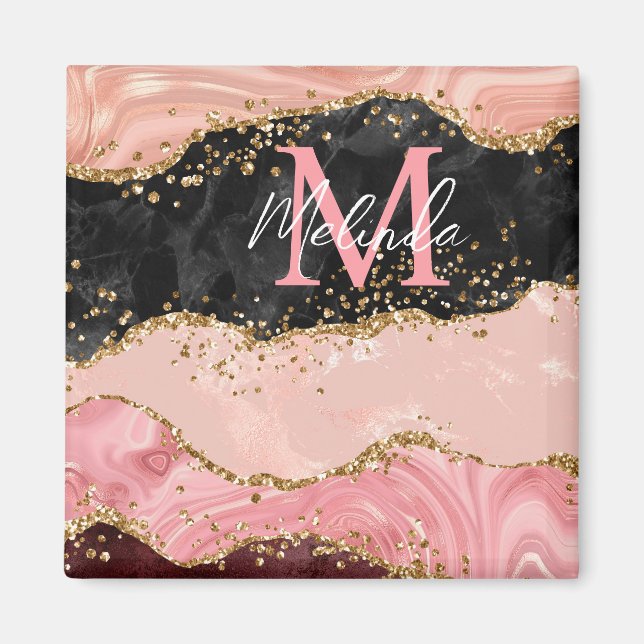 Svart och Rosa Sequins Agate Magnet (Framsidan)