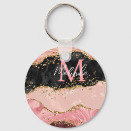 Svart och Rosa Sequins Agate Nyckelring