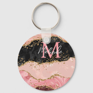 Svart och Rosa Sequins Agate Nyckelring