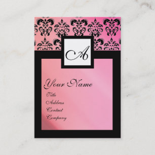 SVART OCH ROSA SILKE DAMASK SQUARE MONOGRAM VISITKORT
