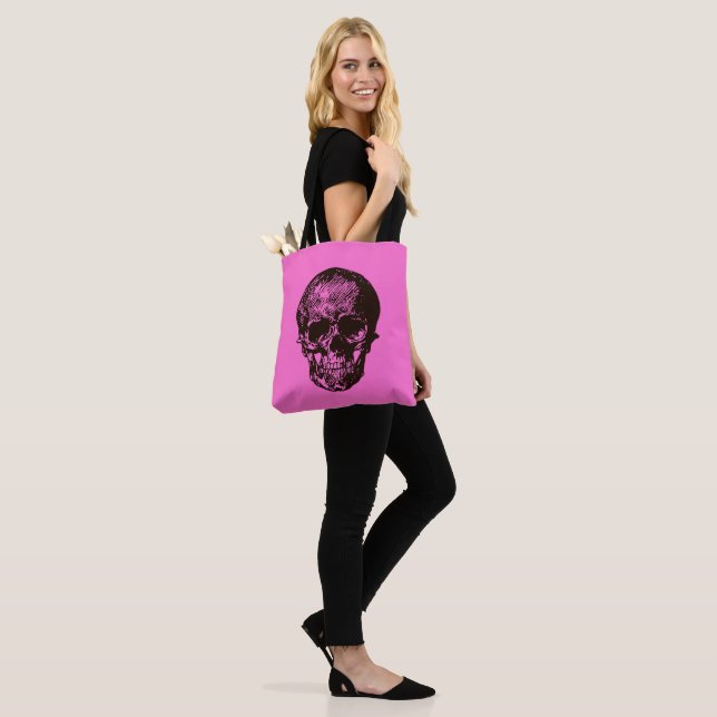 Svart och Rosa Skull Tygkasse (På modell)