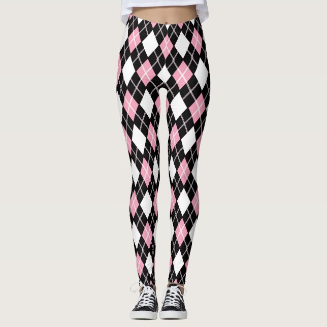 Svart och Rosa Sömlösa argyllene Mönster Leggings (Framsida)