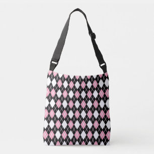 Svart och Rosa Sömlöst Argyle Mönster Axelväska