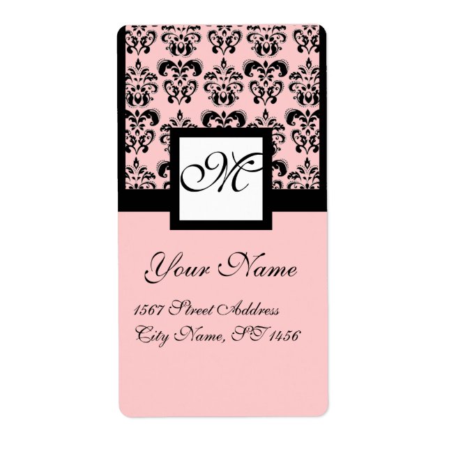 SVART OCH ROSA SQUARE DAMASK MONOGRAM FRAKTSEDEL (Framsidan)