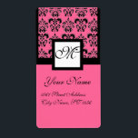 SVART OCH ROSA SQUARE DAMASK MONOGRAM FRAKTSEDEL<br><div class="desc">Elegant,  klass och unik utformning av Bulgan Lumini (c).Lätt att anpassa med din egen text som en märkre för bröllopsförmån,  osa ,  spara-till-datum,  tack för etiketter,  möhippor,  födelsedagsfester: söt 16, quinceanera,  Bat mitzvah,  returetiketter,  förlovning duschar,  nyfödsel,  babyduschar studenten,  årsdagar eller vad du vill!</div>