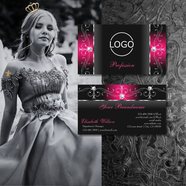 Svart och Rosa Squiggled Jewels tillför Logotyp Visitkort (Skapare uppladdad)