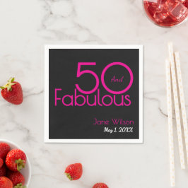 Svart och rosa text 50 och fantastisk födelsedag pappersservett