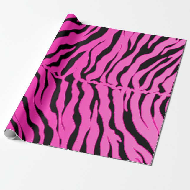 Svart och Rosa Tiger Rand Animal Print Presentpapper (Utrullad)