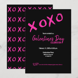 Svart och Rosa XOXO Galentine Day Party Inbjudningar