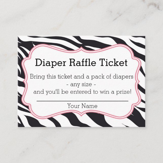 Svart och Rosa Zebra Diaper Raffle Biljett Tilläggskort (Framsida)