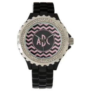 Svart och Rosa Zigzag Monogram Armbandsur