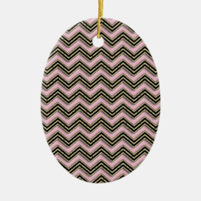 Svart och Rosa Zigzag Mönster Julgransprydnad Keramik (Framsidan)