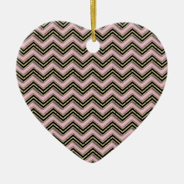 Svart och Rosa Zigzag Mönster Julgransprydnad Keramik (Framsidan)