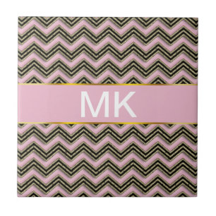 Svart och Rosa Zigzag Mönster Kakelplatta