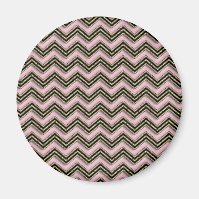 Svart och Rosa Zigzag Mönster Magnet (Framsidan)