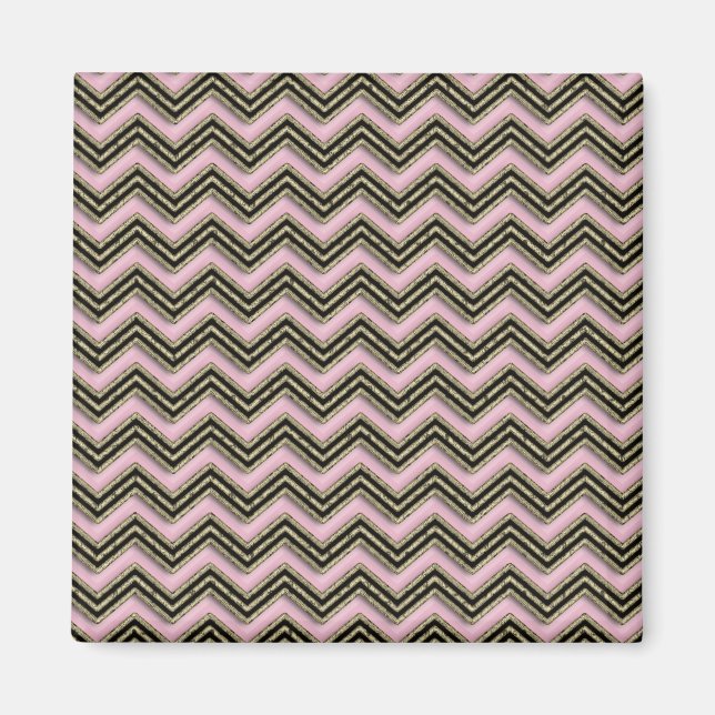 Svart och Rosa Zigzag Mönster Magnet (Framsidan)