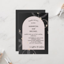 Svart och roséguld blommig bröllopsinbjudan