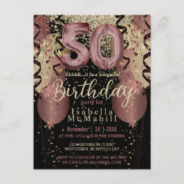 Svart och Roséguld Glitter 50-års Födelsedag Vykort