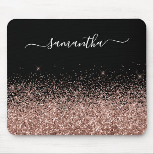 Svart och Roséguld Glitter Elegant Namn Musmatta