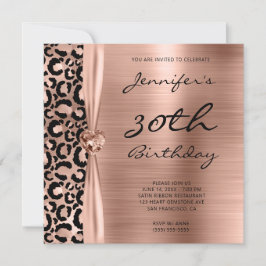 Svart och roséguld leopard Glam 30-årsdag Inbjudningar