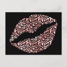 Svart och Roséguld Leopardfläckig Läppstift Kyss Vykort