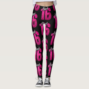 Svart och rosor "söt 16" damasker leggings