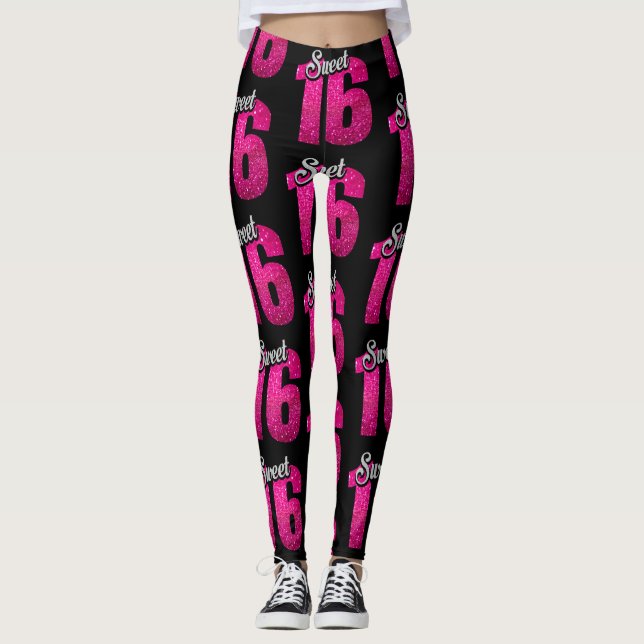 Svart och rosor "söt 16" damasker leggings (Framsida)