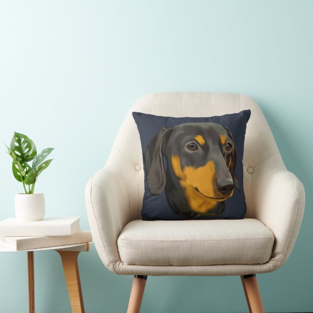 Svart och rostbrun Dachshund hund Kudde (Stol)
