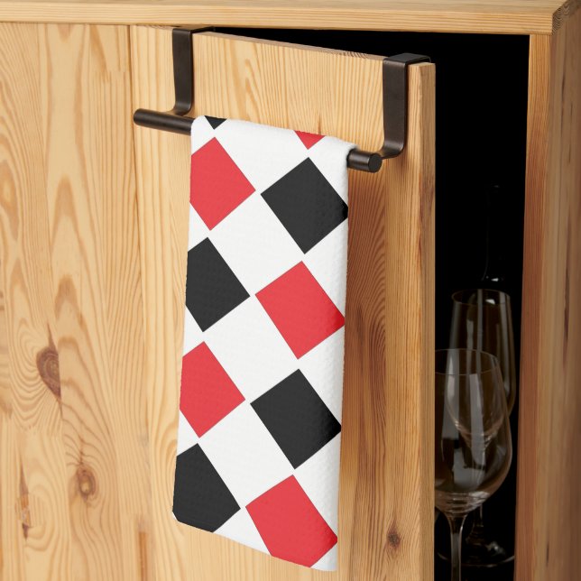 Svart och Rött Argyle Mönster Monogram Kökshandduk (Thirds Fold)