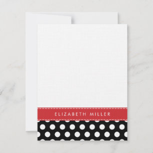 Svart och rött band Polka dots-monogramminneskort Anteckningskort