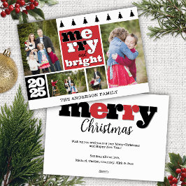 Svart och rött foto Collage Merry och Bright Julkort