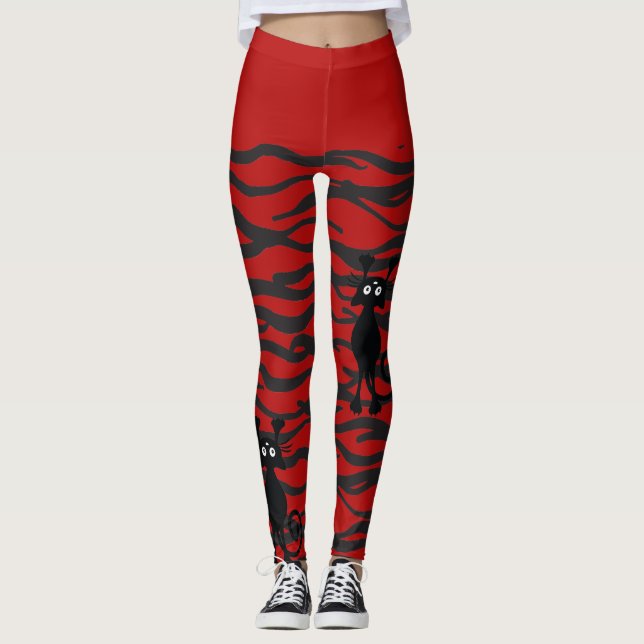 Svart och rött galtsmassa leggings (Framsida)